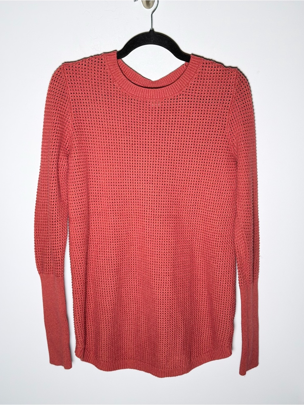 Max Studio Rust Crewneck Open-Weave Sweater
